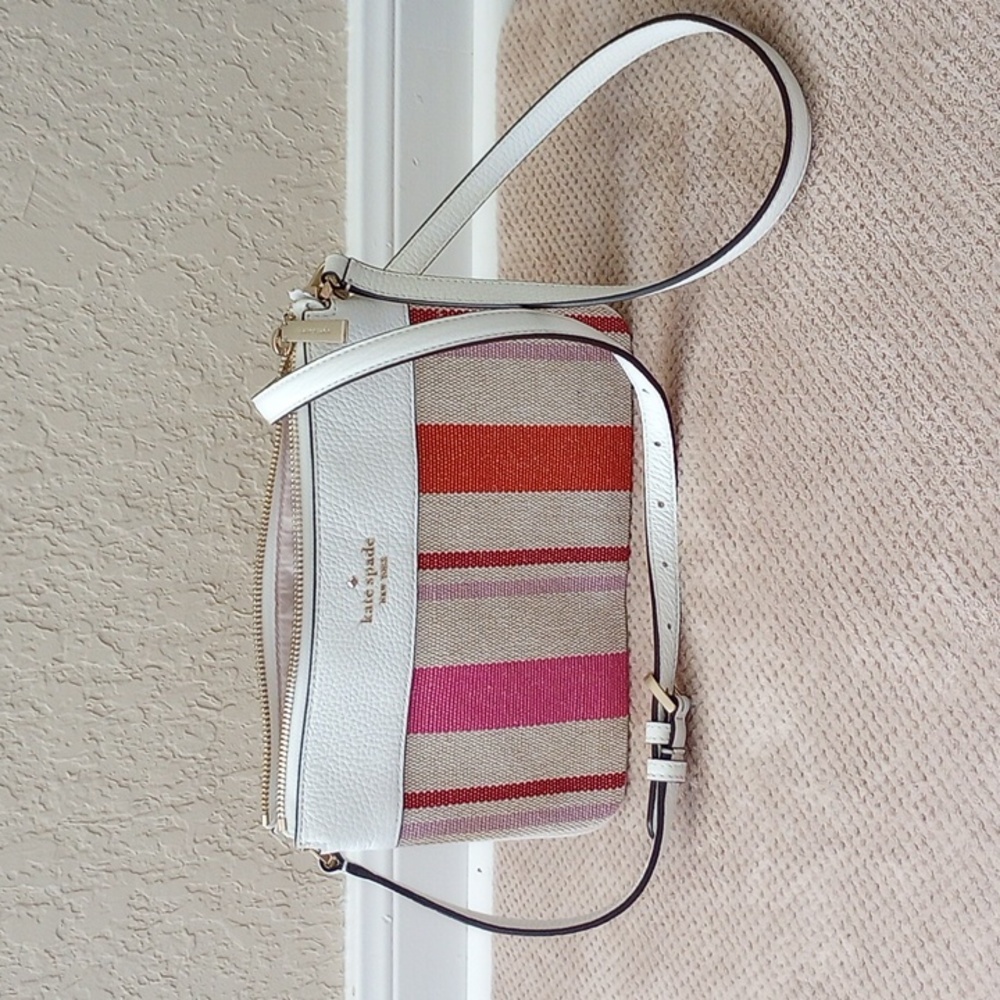 NWOT-KATE‎ SPADE- LEILA STRIPE CANVAS & LEATHER CROSSBODY